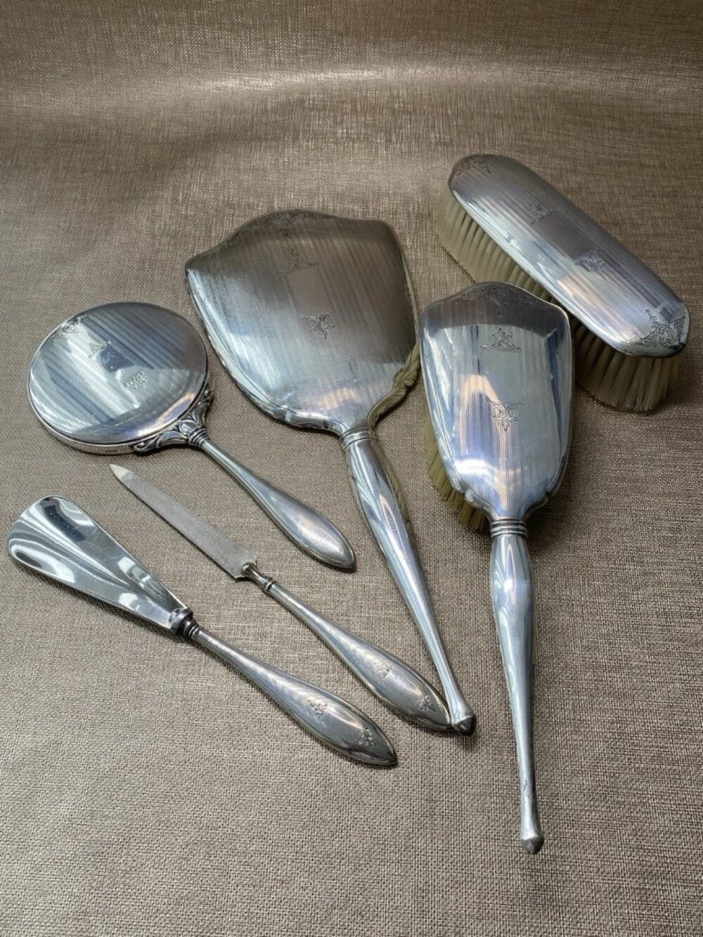 Antique PreWWII Birks Sterling Silver Vanity Set 6pc Mirror Brushes 873 grams